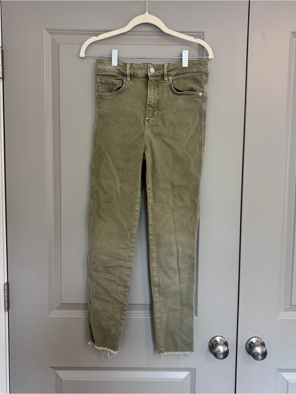 We The Free Olive Green Skinny Jeans with Raw Hem